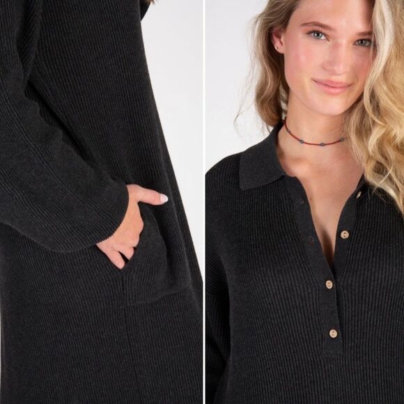NWT Natural Life Long Sleeve Rib Knit Maxi Sweater Dress Charcoal Size S/M NEW - Picture 10 of 15